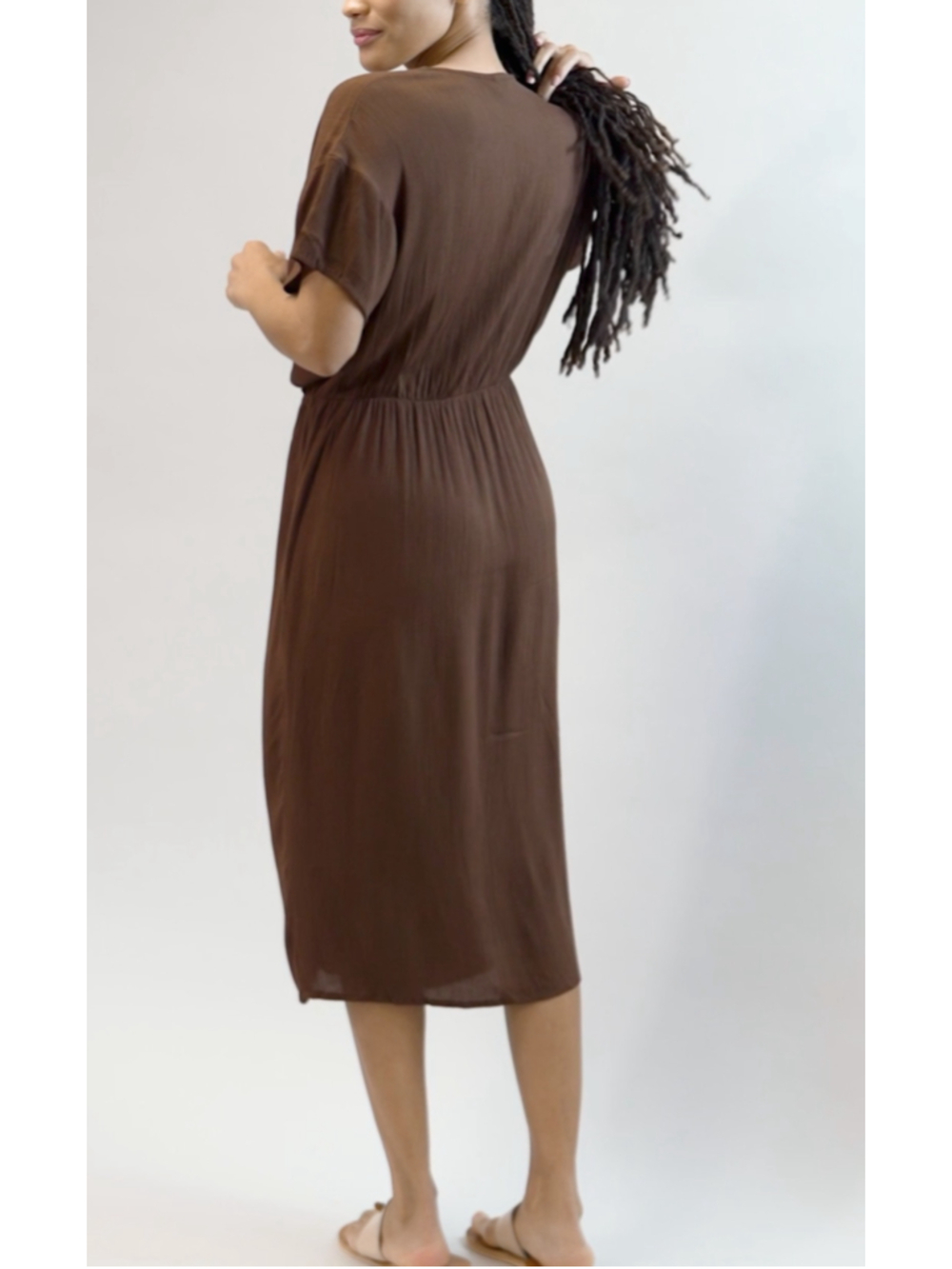 NWT NOONDAY COLLECTION Brown Midi INDIA TWIST DRESS Teak WOMENS US Sizes 2 4 6 8 - Picture 2 of 10